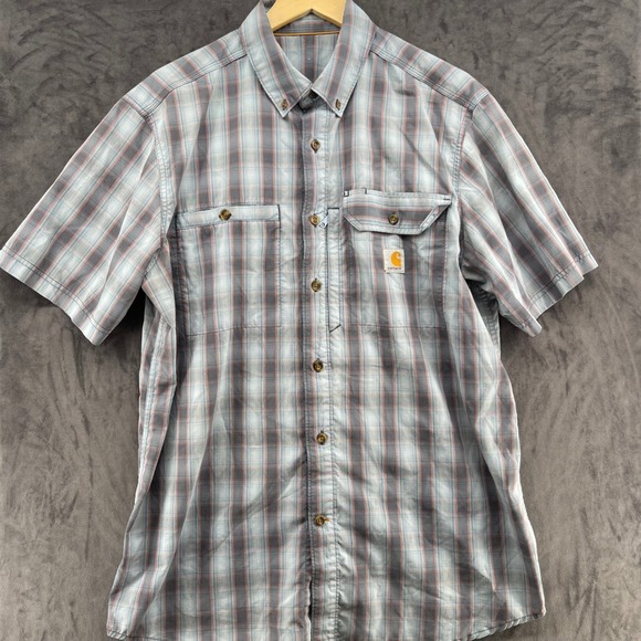 Carhartt Other - Carhartt Mens Plaid Short Sleeve Button Down Shirt Grey Orange Large 100290